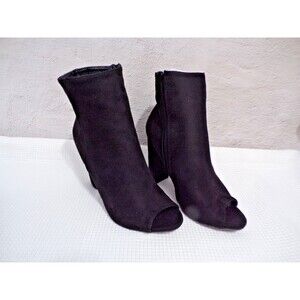 Wild Diva Black Zipper Double Square Heel Suede Open Toe 4" Heel Sz 7.5 Morris03